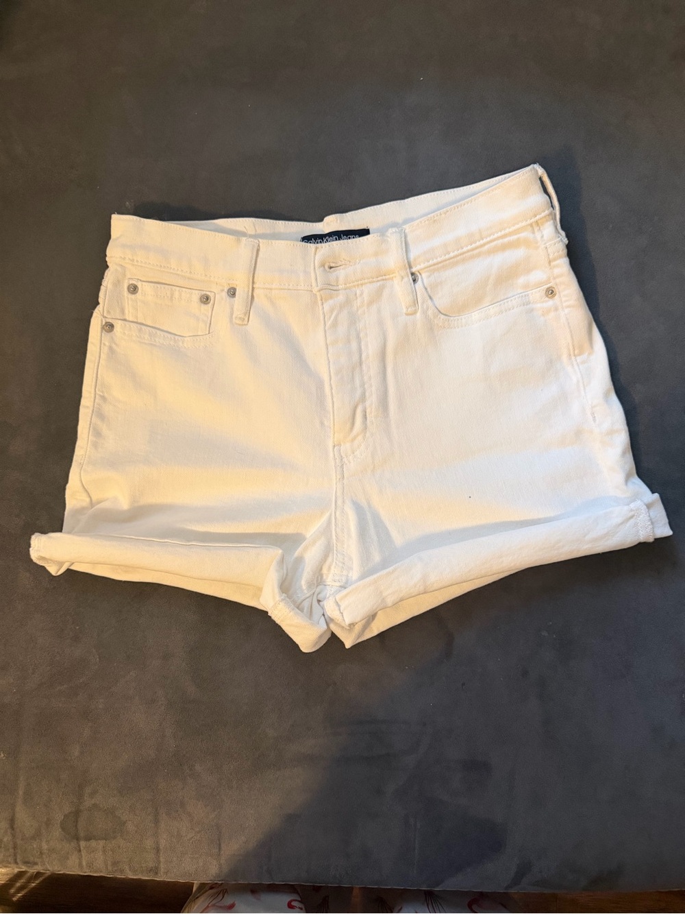 Calvin Klein White Denim High-Rise Rolled Hem Shorts
